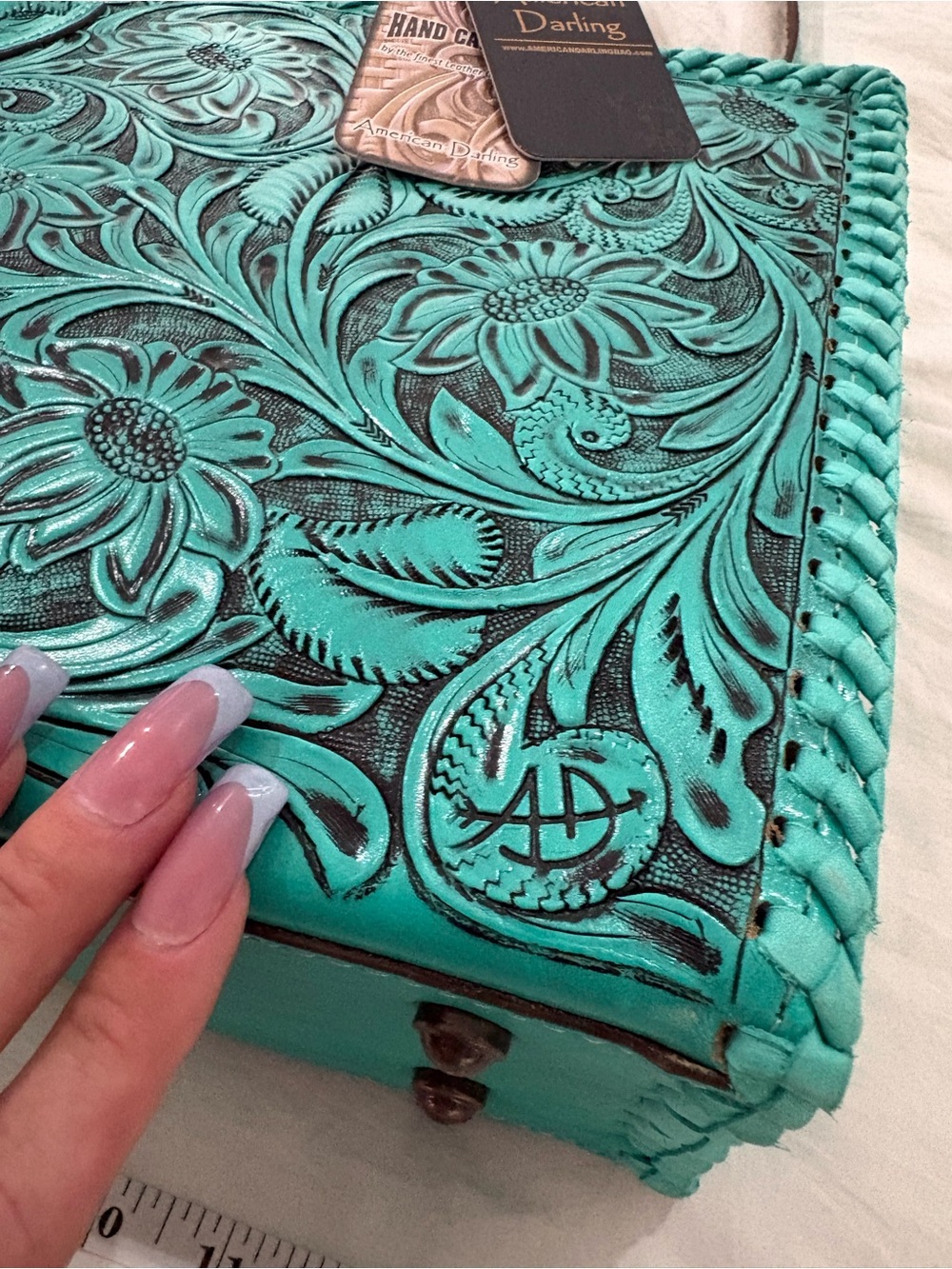 American Darling Turquoise Hand Tooled Leather Conceal Carry bag - Picture 10 of 12